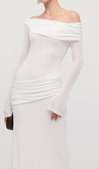 Single Jersey Knit  Draped Maxi Dress White