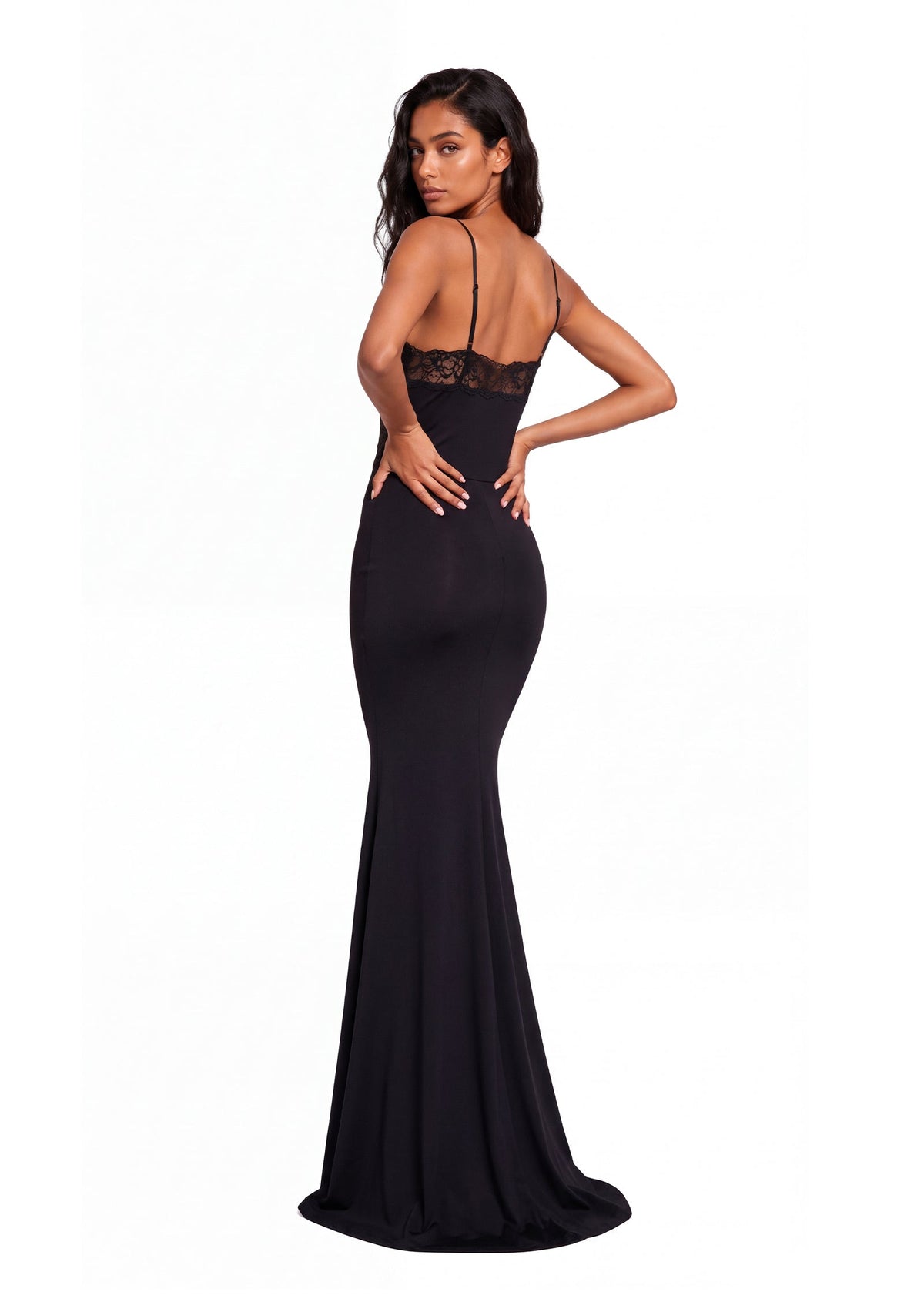 Oakley Lace  Satin Maxi Dress In Black