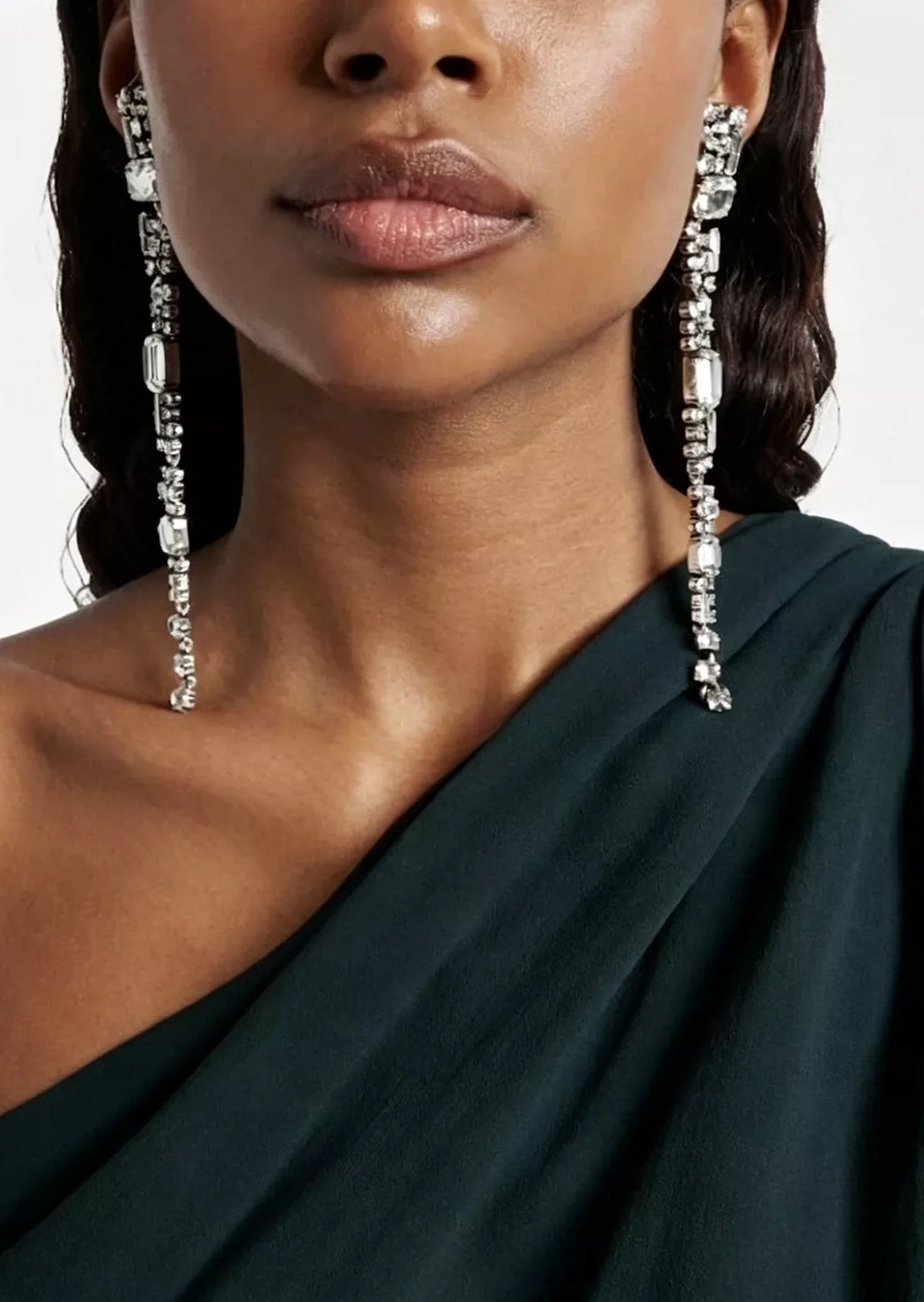 Eddy Long Crystal Tassel Stud Earrings