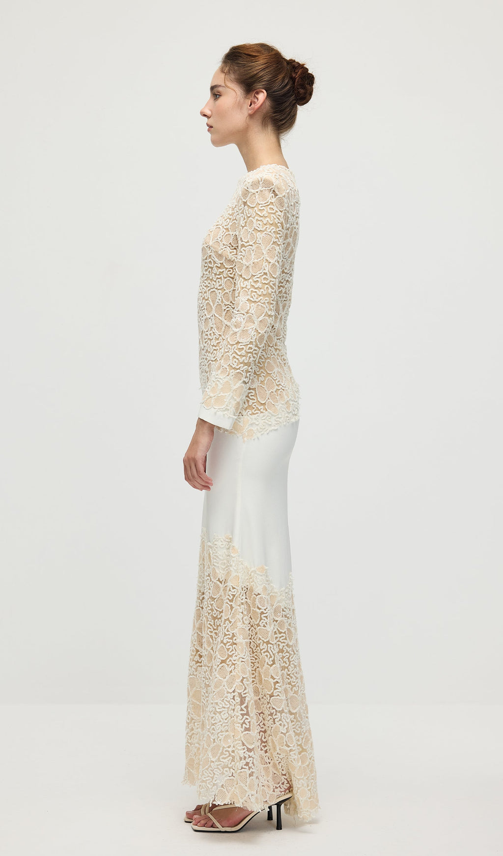 Textured Floral Embroidered Sequined Maxi Dress In Ivory