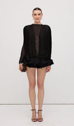 Lace Semi Sheer Ruffled Mini Dress In Black