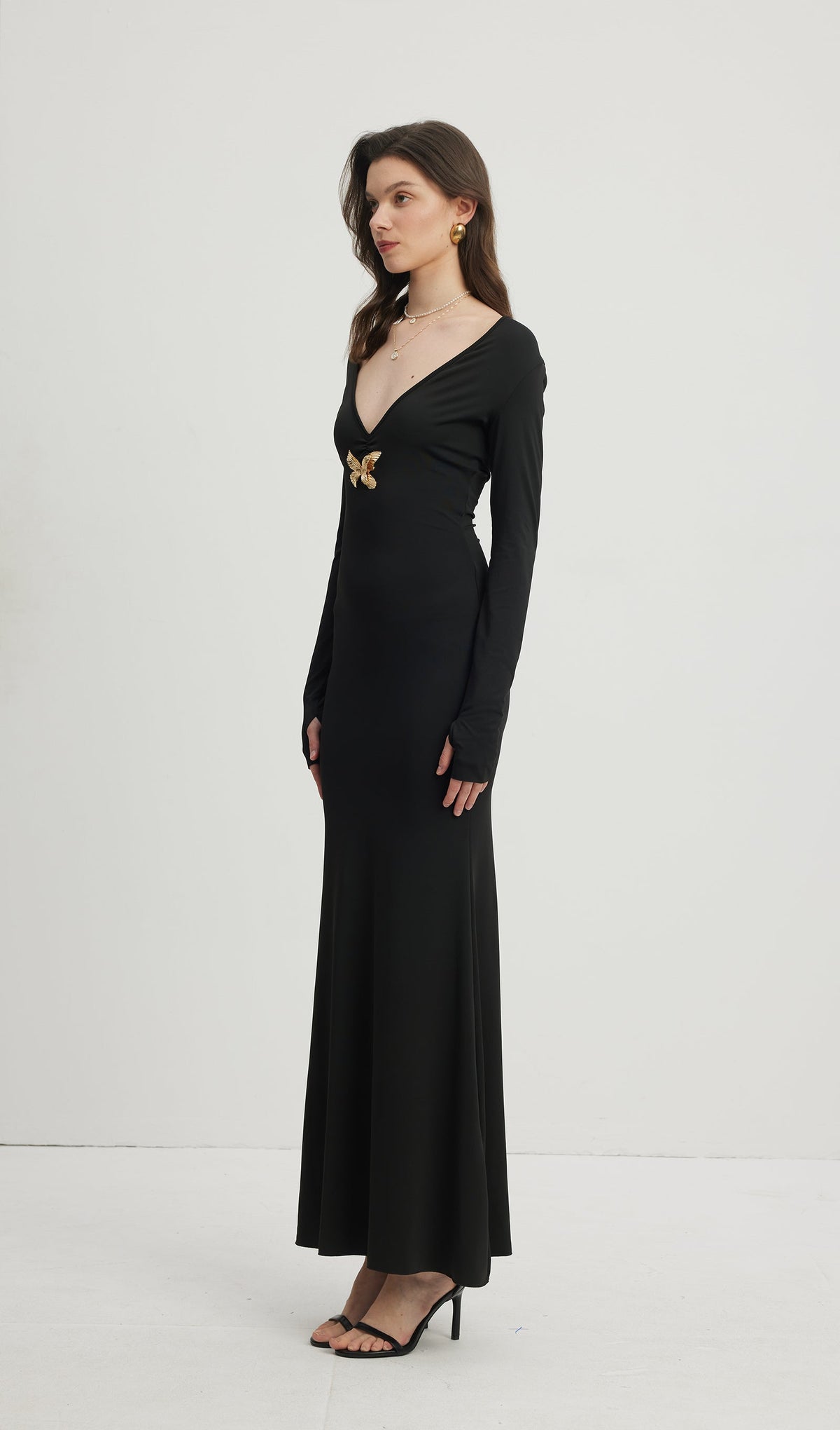 Deep V Neck Maxi Dress Black