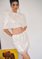 Abishek Sequined Mini Skirt Set In White
