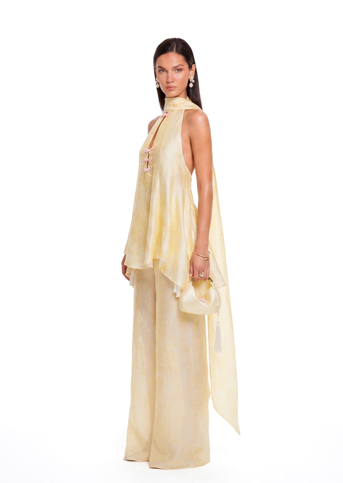 Abilyx Halter Top & Maxi Pants Set In Yellow