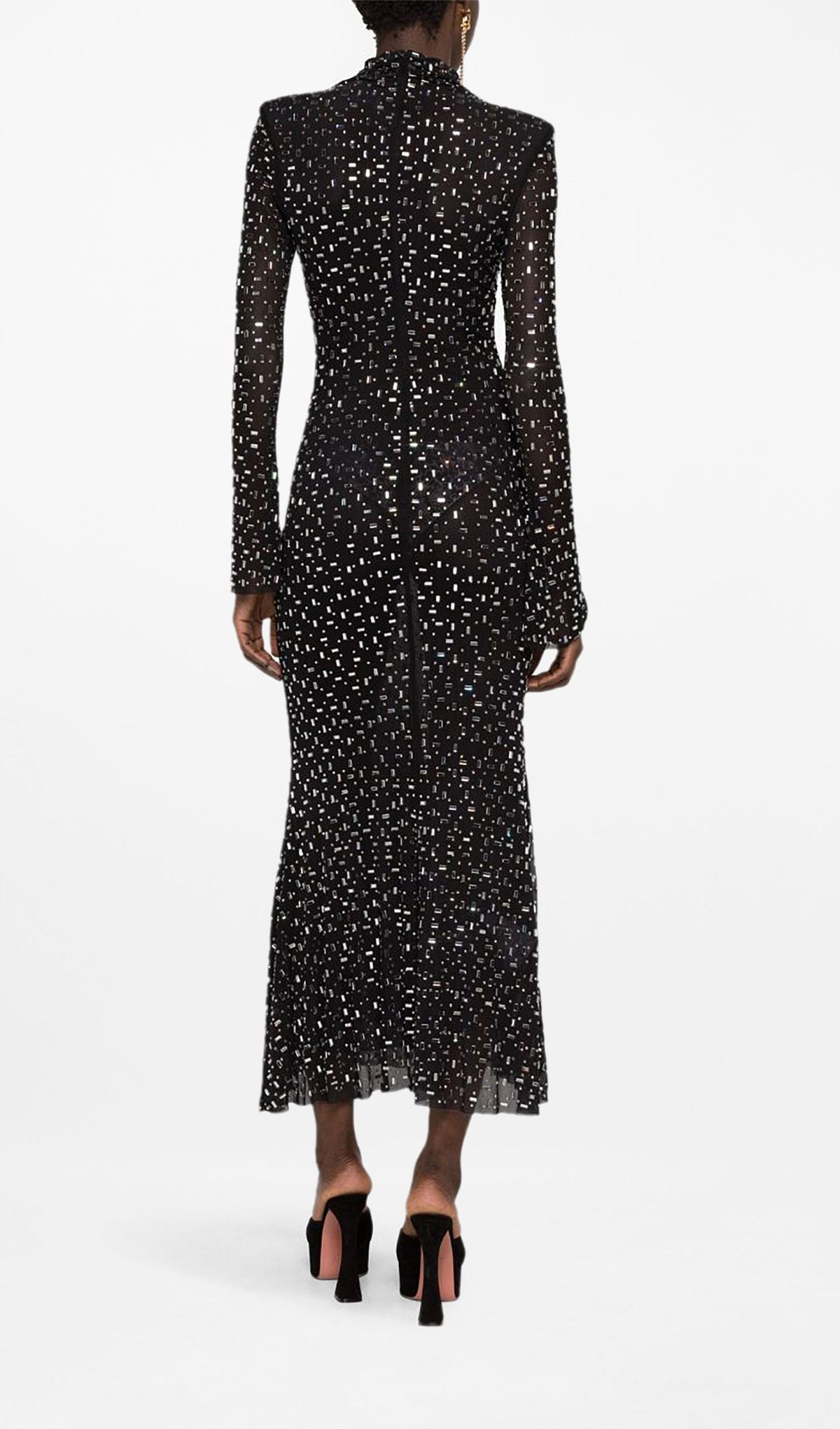 Rhinestone-Embellished Mesh Midi Dress