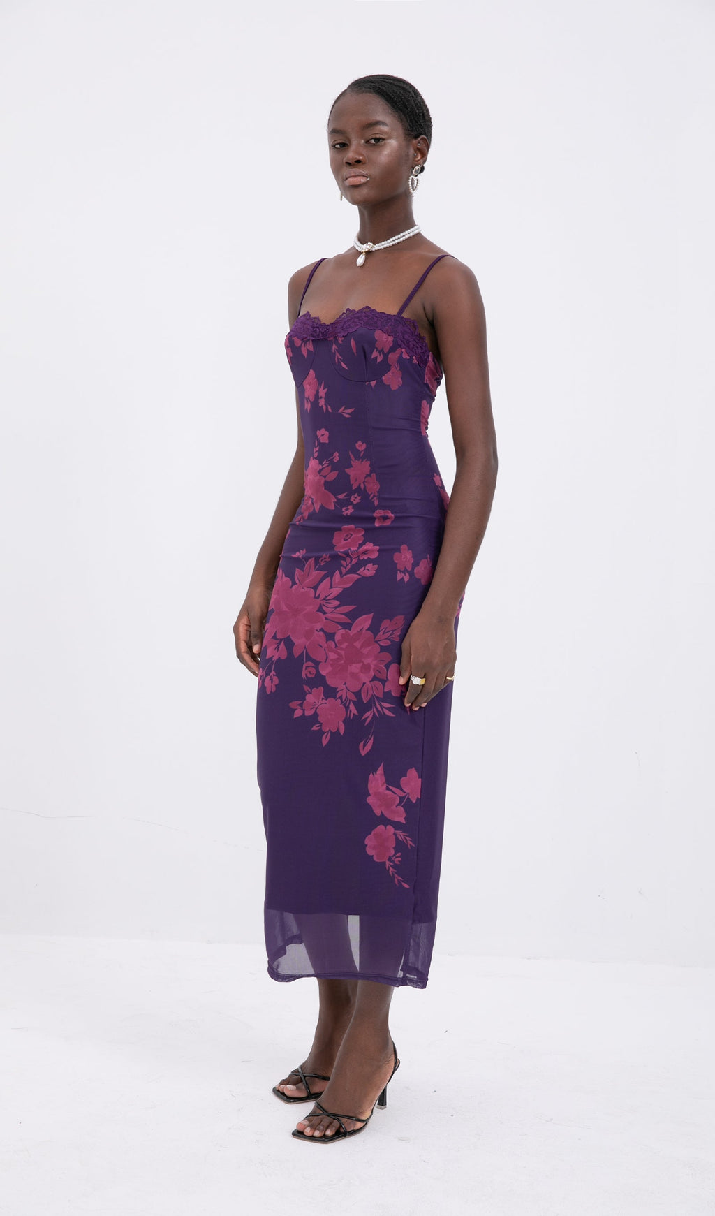 Trendy Tied Lace Floral Mesh Midi Dress