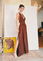 Jacobean Halter Neck Ruffle Midi Dress