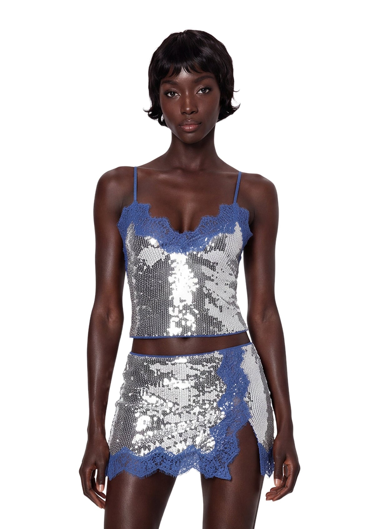 Melora Sequined Top & Mini Skirt Set In Blue