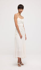 Floral Embroidered Pleated Hem Midi Dress