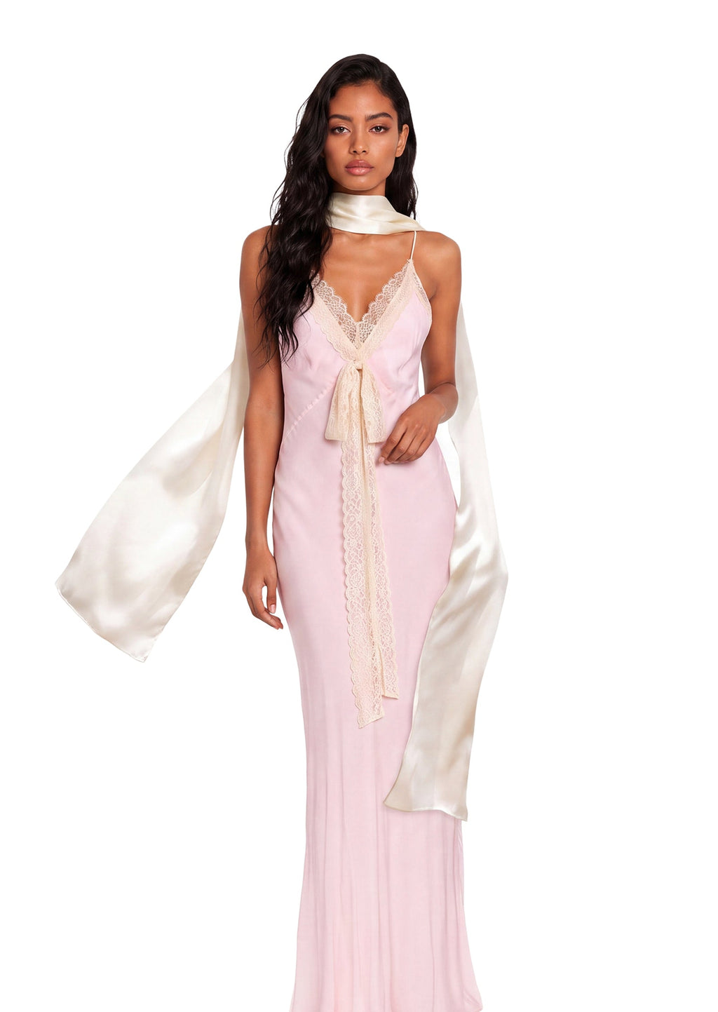Sadia Lace Satin Maxi Dress In Pink