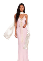 Sadia Lace Satin Maxi Dress In Pink
