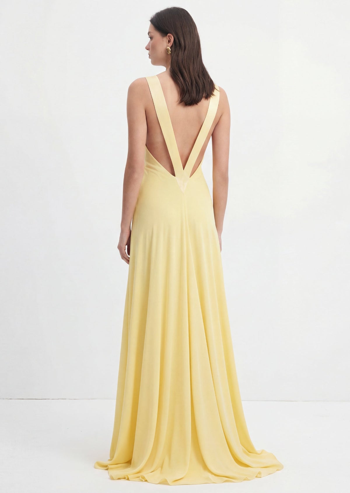 Deep V Neck Sleeveless Maxi Dress In Yellow