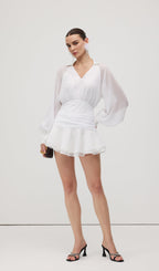 Solid Lantern Sleeve Mini Dress