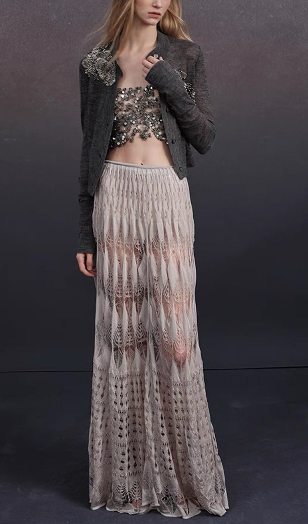 Lace Hollow Knit Maxi Skirt