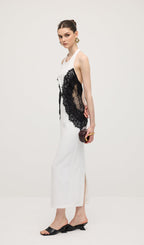 Open Back Maxi Dress In Crepe & Lace