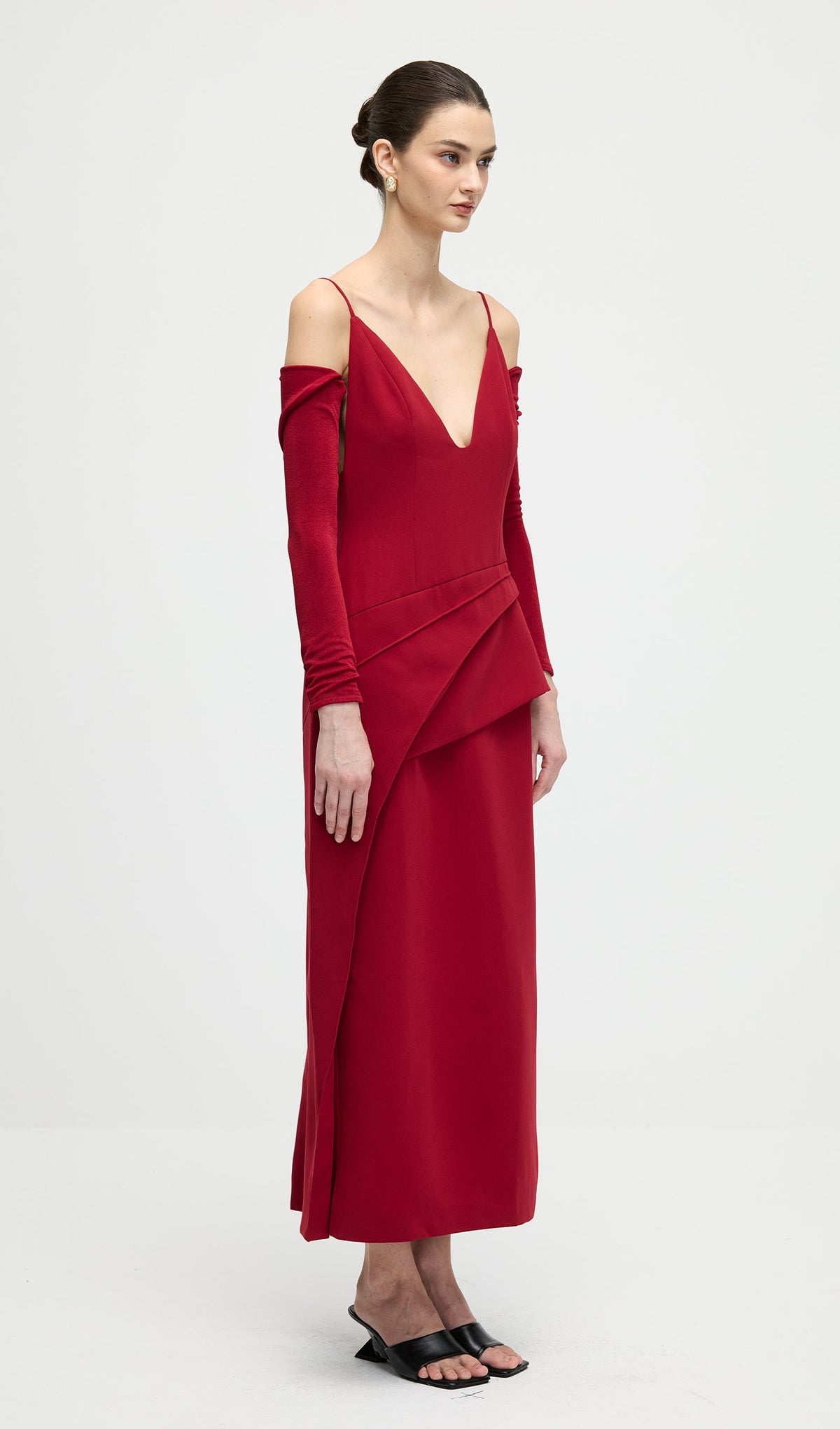 A Line Maxi Dress With V Neckline In Red