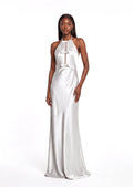 Pallavi Halterneck Satin Maxi Dress In White