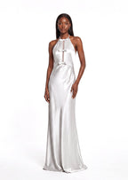 Pallavi Halterneck Satin Maxi Dress In White