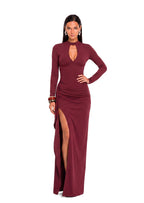 Adagio Long Sleeve Split Maxi Dress In Claret
