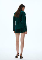 Deep V Neck Velvet Suit
