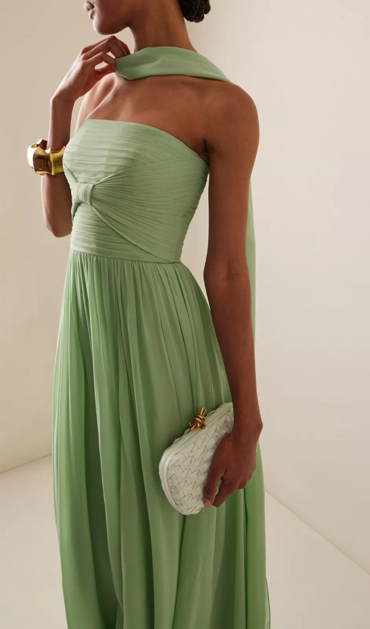 Scarf Neck Strapless Georgette Gown Maxi Dress