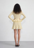 Pointelle Peplum Knit Mini Skirt Set In Yellow