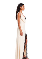 Qimat Satin And Lace Maxi Dress In White