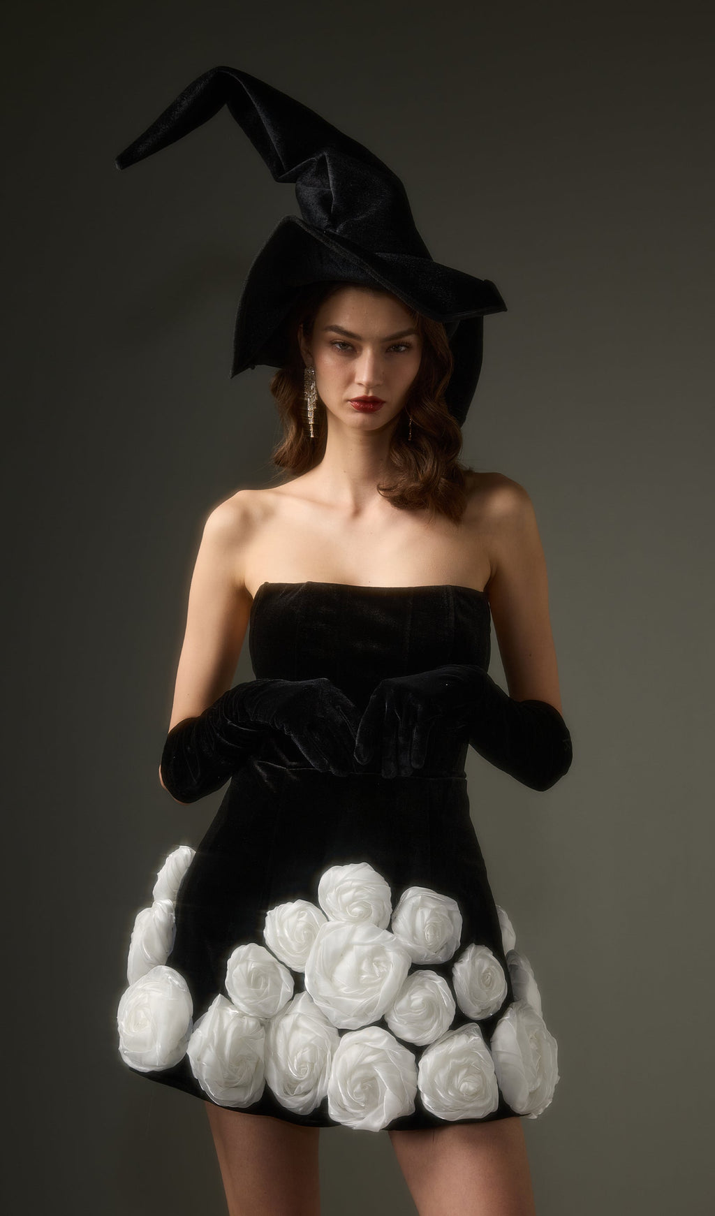 Black Off Shoulder Flower Mini Dress