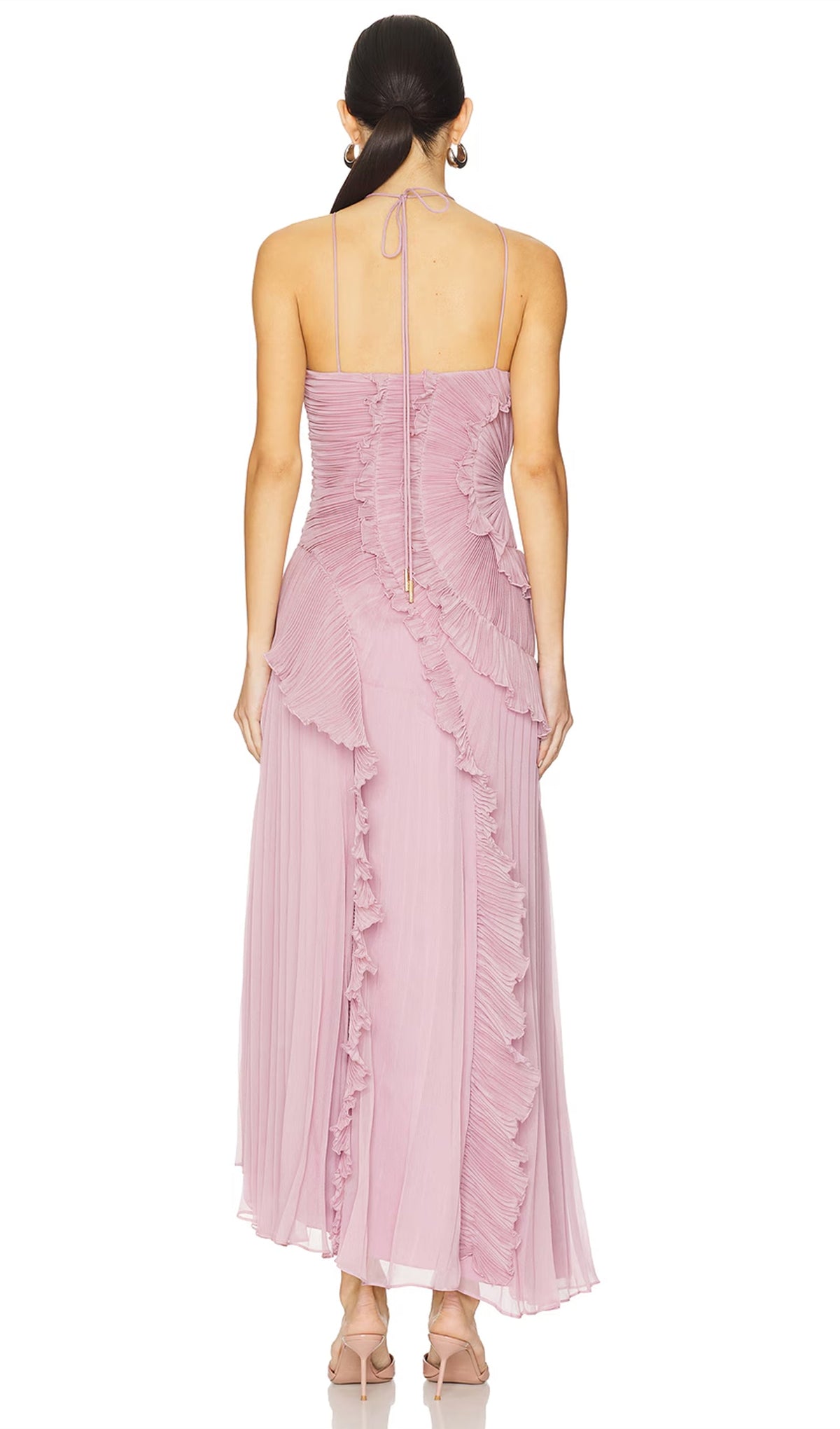 Asymmetry Ruffled Halter Maxi Dress