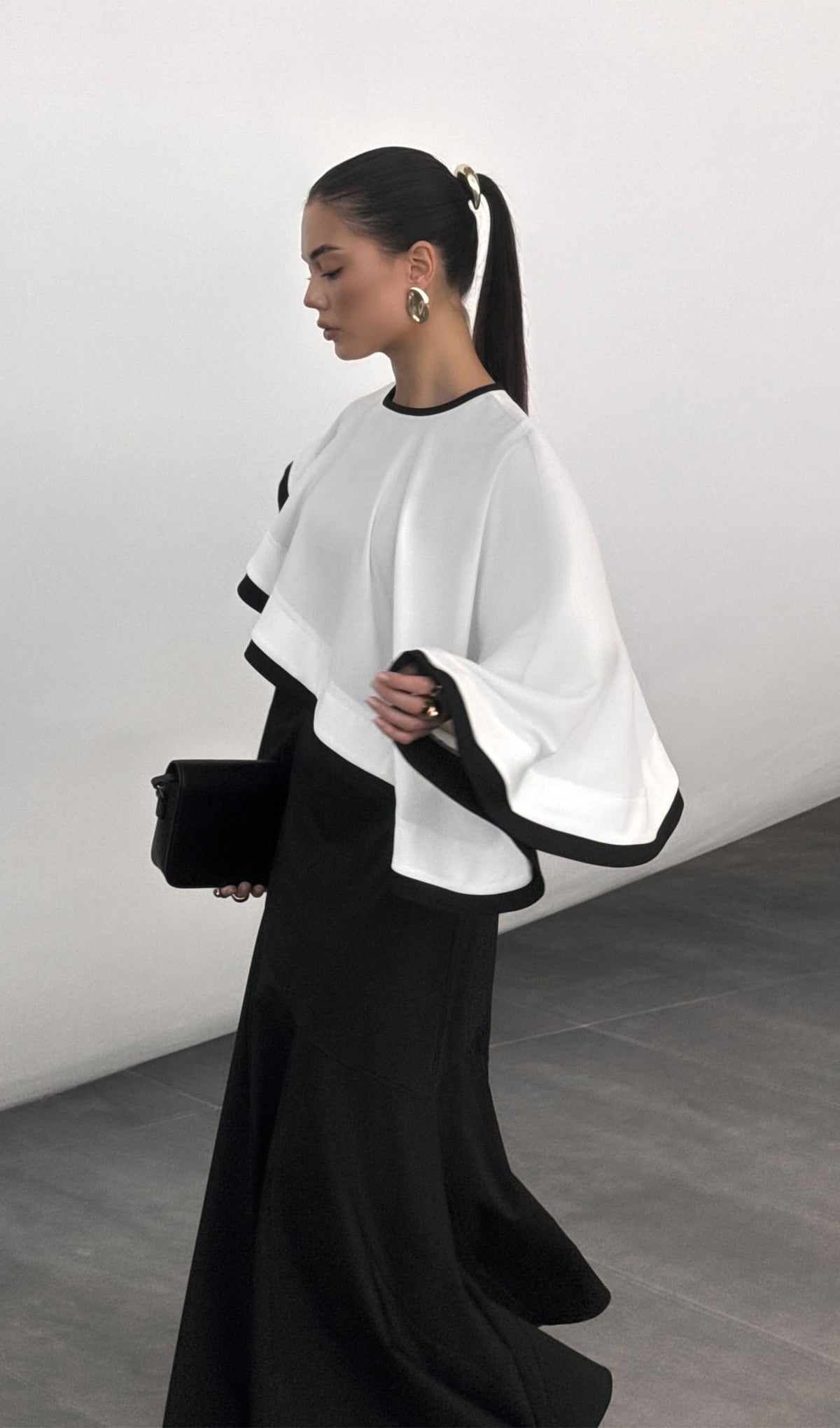 Contrasting Cape Maxi Dress
