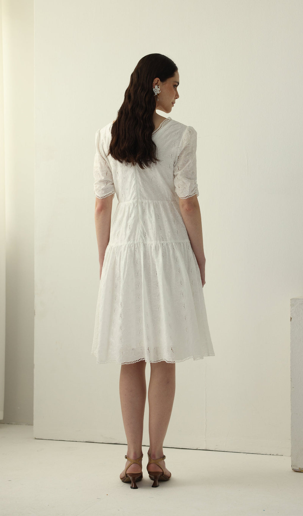 V Neck Midi Dress In White