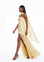 Halina Strapless Layered Train Maxi Dress In Lemom