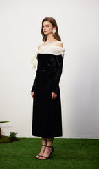 Off Shoulder Pearl Lace Up Maxi Dress