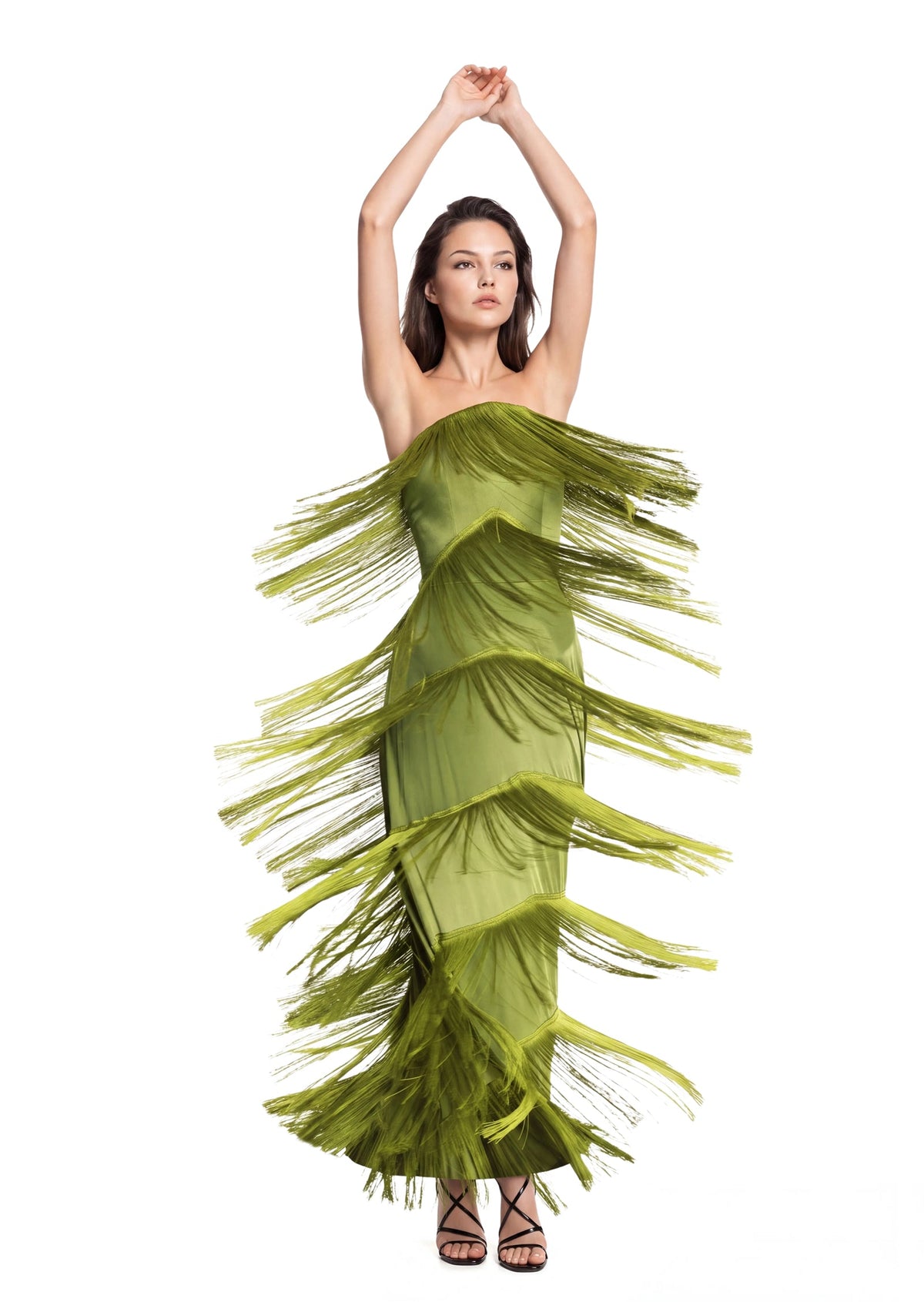 Umeko Strapless Multi Layered Tassel Maxi Dress