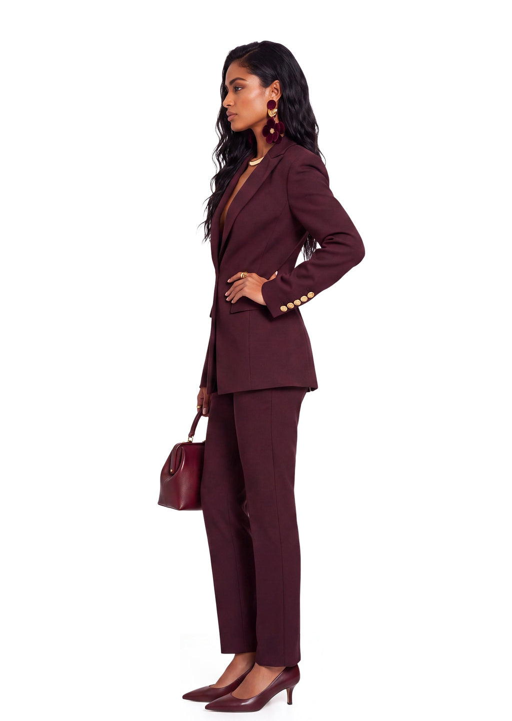 Tadria V Neck Suit Jacket In Claret