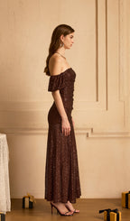 Off Shoulder Stretch Sequin Maxi Dress