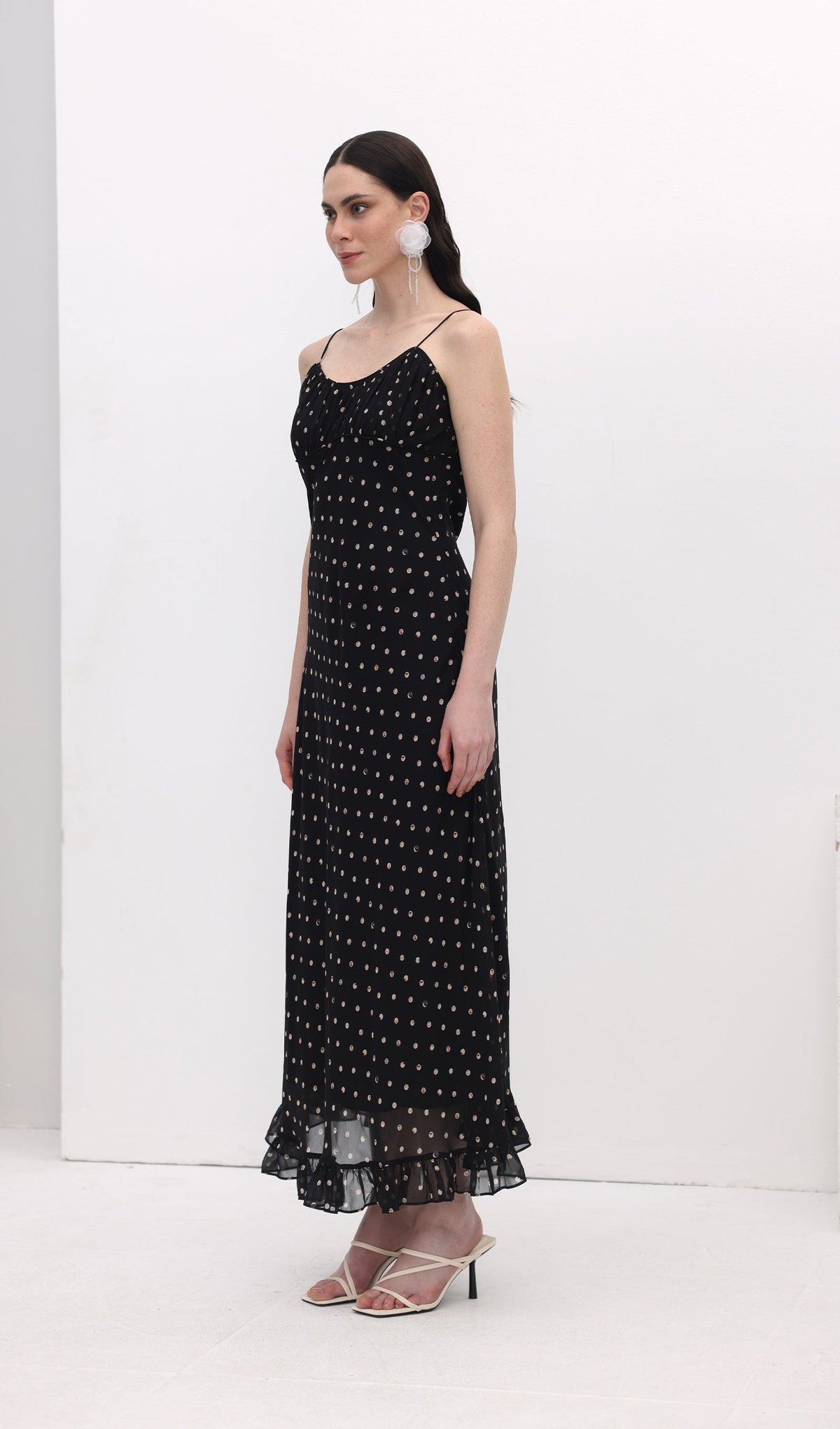 Polka Dot Chiffon Slip Midi Dress