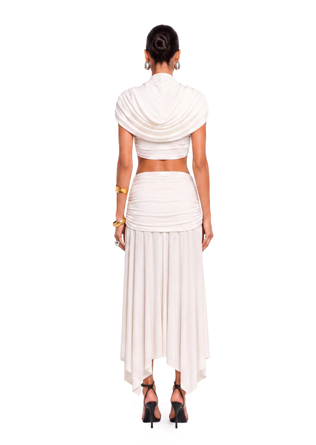 Jabbar Short Top & Midi Skirt Set In White