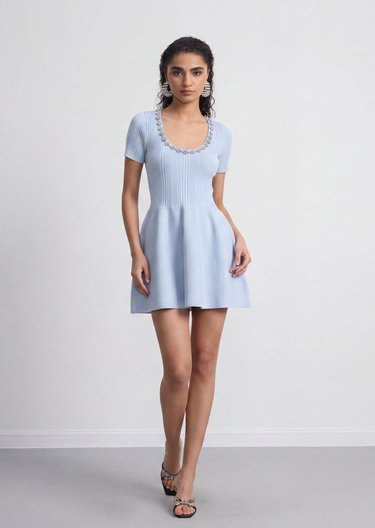 Sandro Knit Mini Dress In Light Blue