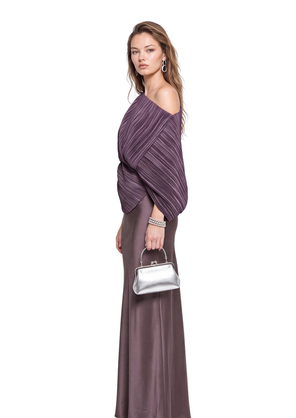 Quang One Shoulder Top & Satin Midi Skirt Set