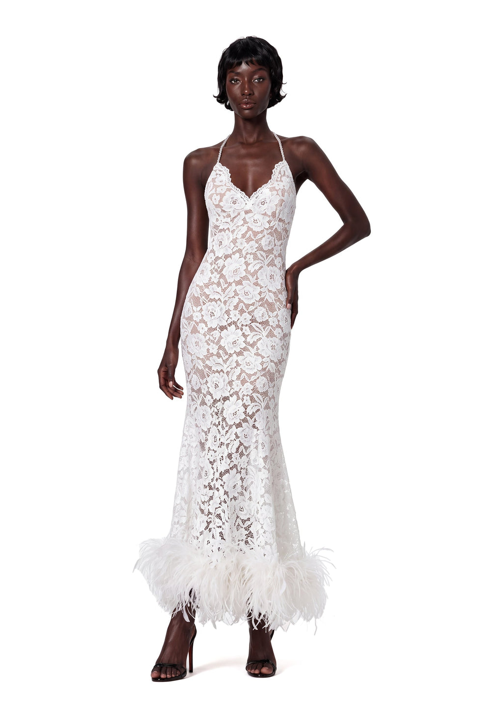 Nadda Rhinestone Chain Lace Maxi Dress