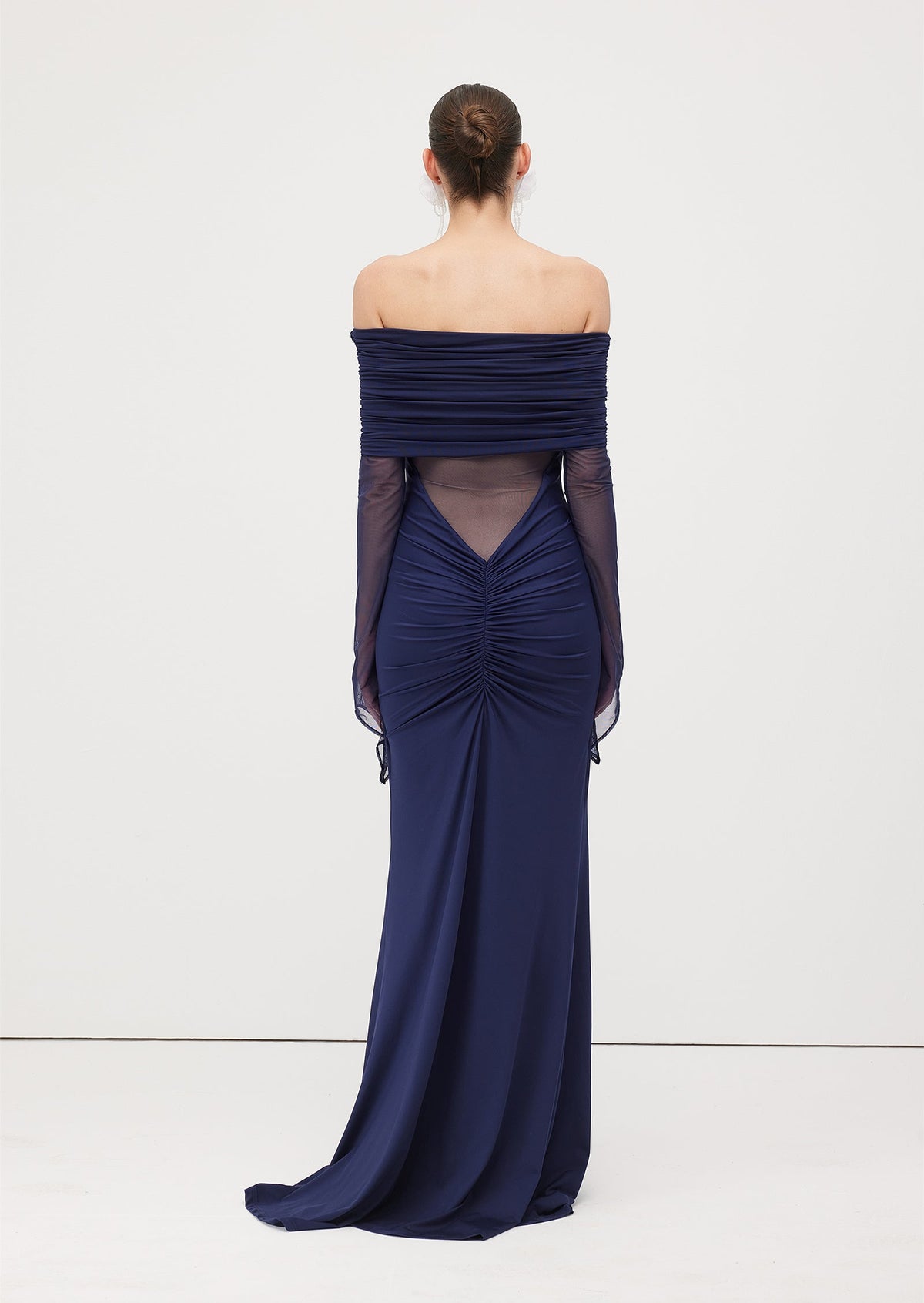 One Shoulder Slinky Ruched Maxi Dress-Blue