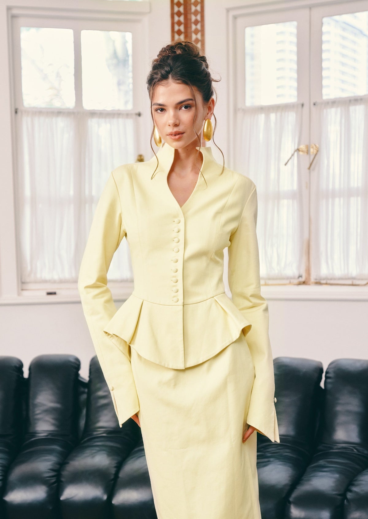 Peplum Jacket & Slit Midi Skirt Set