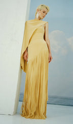 Cape Detailed Fringed Gown
