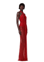 Maha Halter Neck Sparkly Maxi Dress In Red