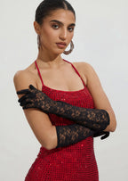 Long Lace Gloves In Black