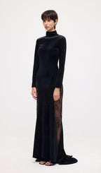 Semi-Sheer Lace Velvet Maxi Dress