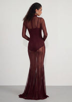 Sareka Sheer Maxi Dress In Claret