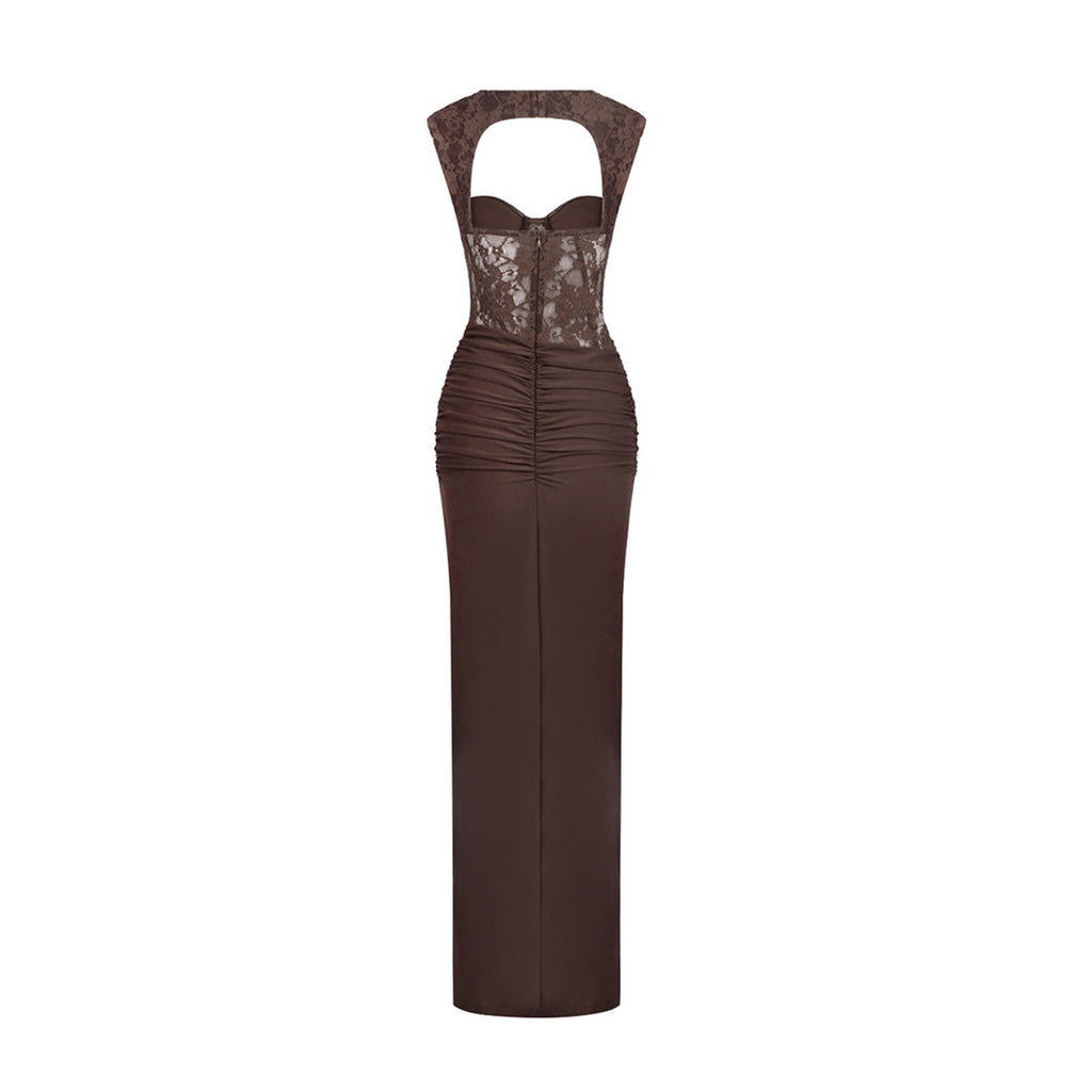Adaiba Lace Bustier Draped Maxi Dress In Brown