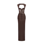 Adaiba Lace Bustier Draped Maxi Dress In Brown